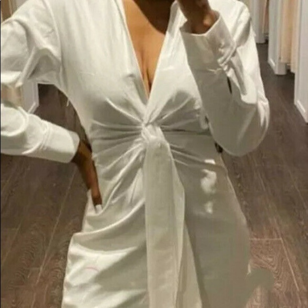 Zara Short Stretch Poplin Dress White Knot 4661/118 - Picture 7 of 10